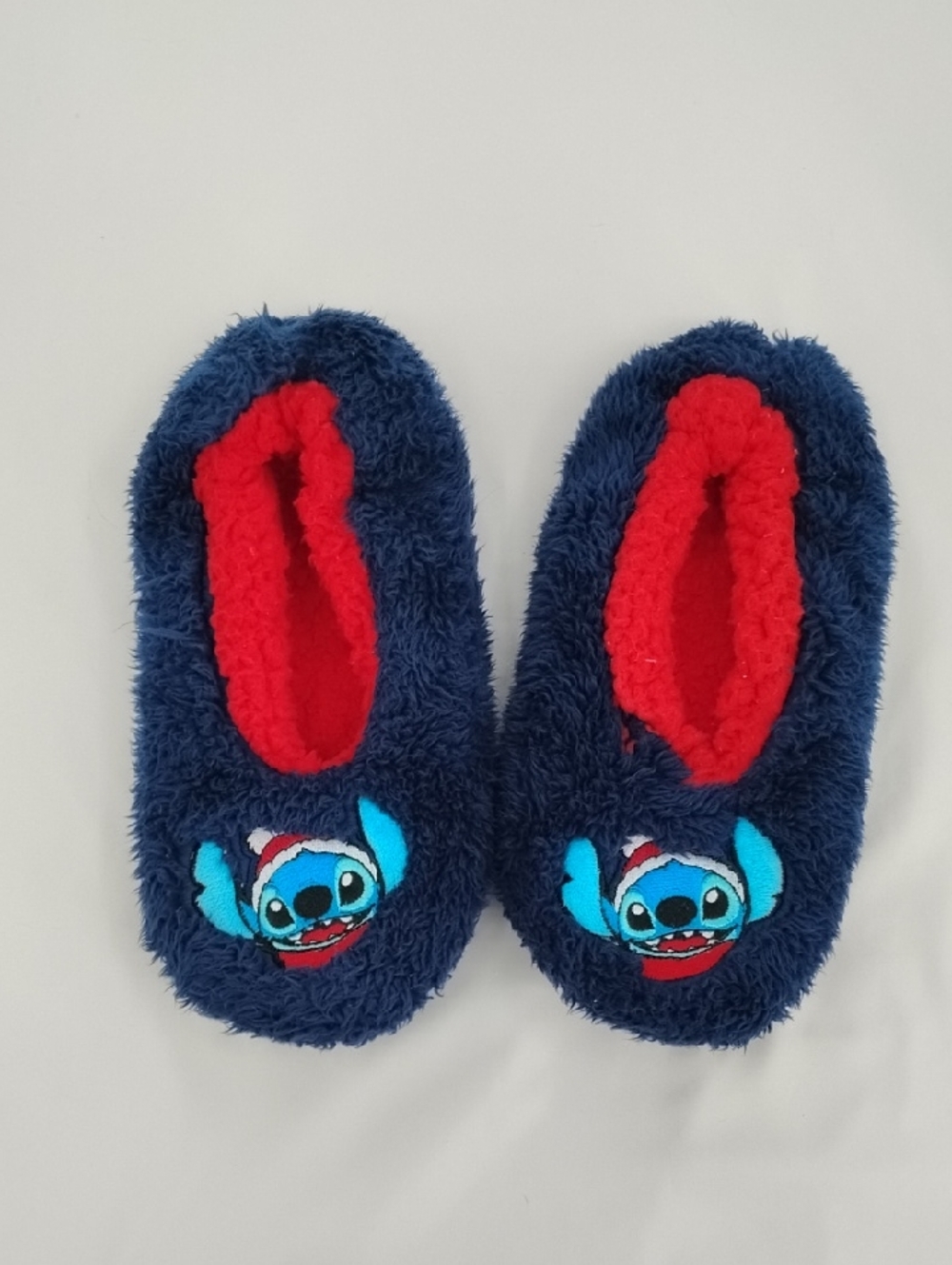 Disney Stitch Navy and Red Plush Character Grip Slippers Womens 8-10